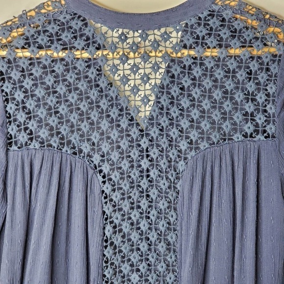 Free People The Best Blouse Crochet Top Navy Sz S - Picture 3 of 9